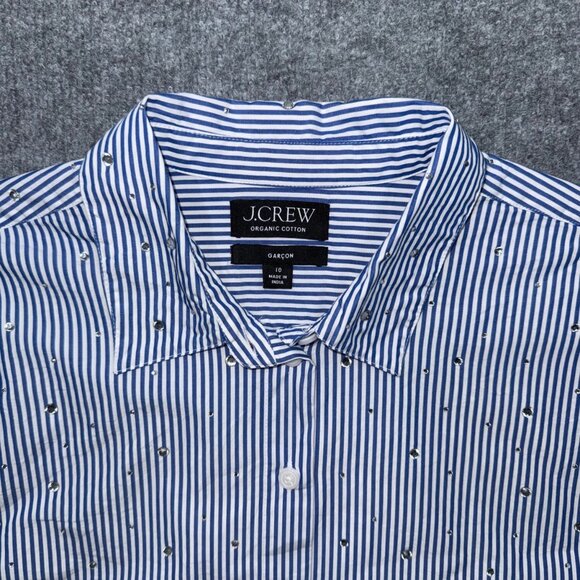 J.Crew Garcon Pinstripe Shirt Crop Crystal Detail Poplin Preppy Coastal Women 10 - Picture 3 of 13
